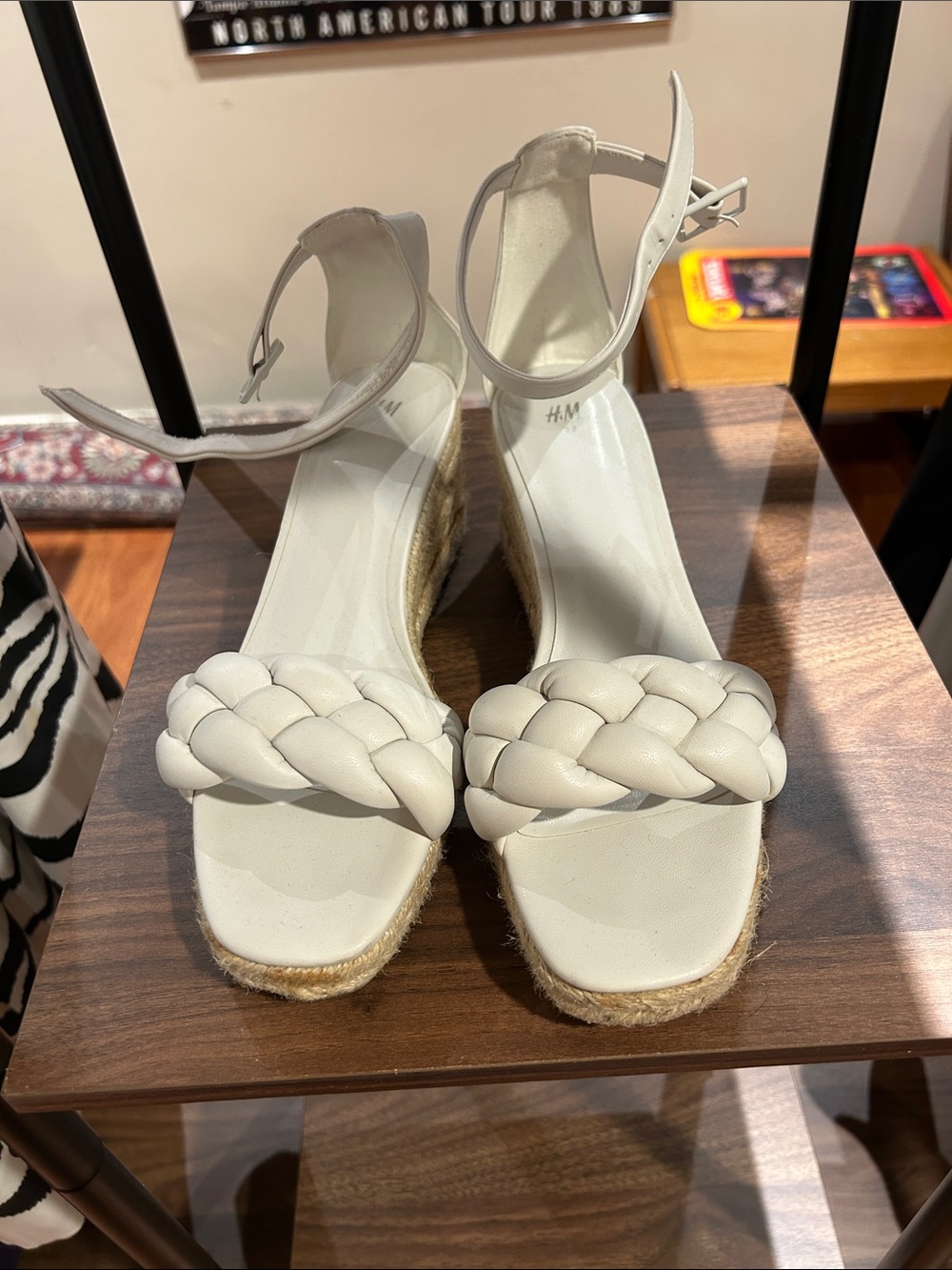 H&M Cream Braided Espadrille Wedge Sandals with Ankle Strap